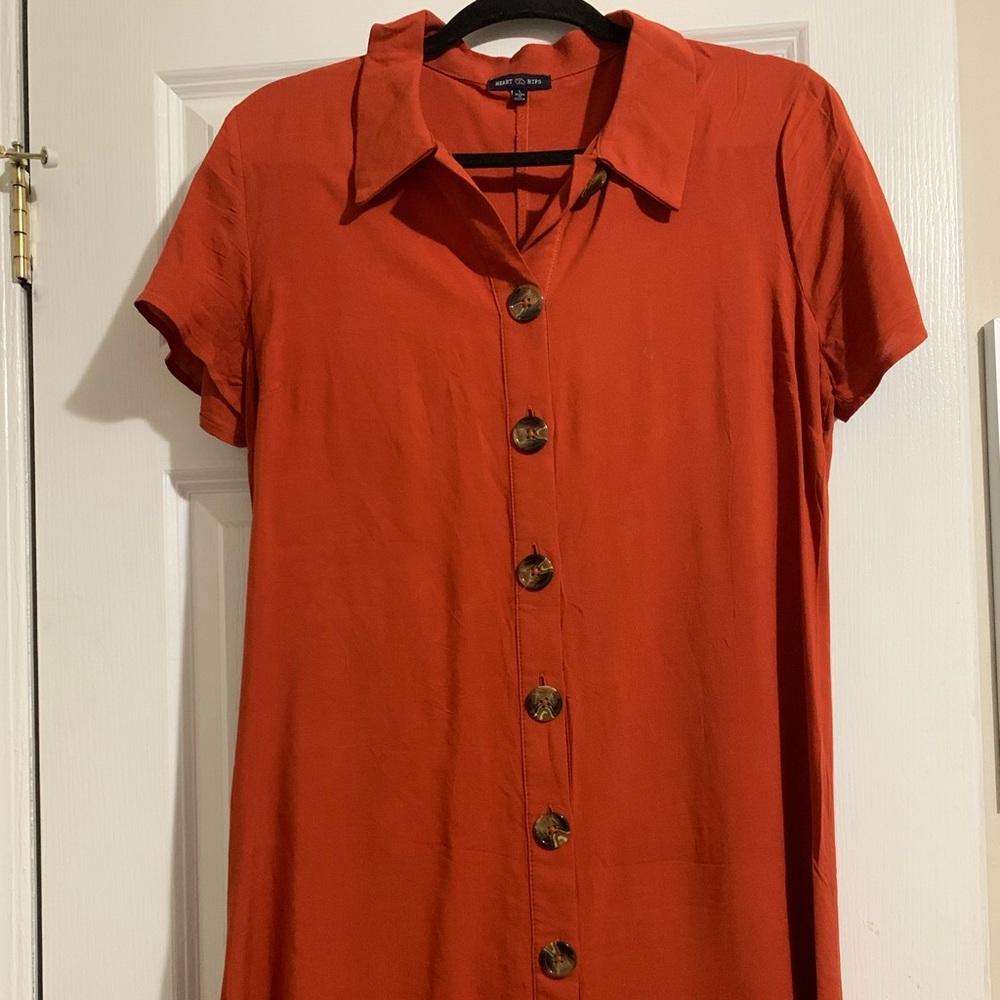 Burnt orange, button up dress